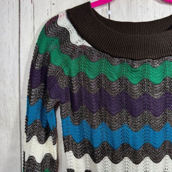 Apple Bottoms Womens Y2K Sweater Knit Zig Zag Brown Green Crewneck Long Sleeve - Picture 2 of 15